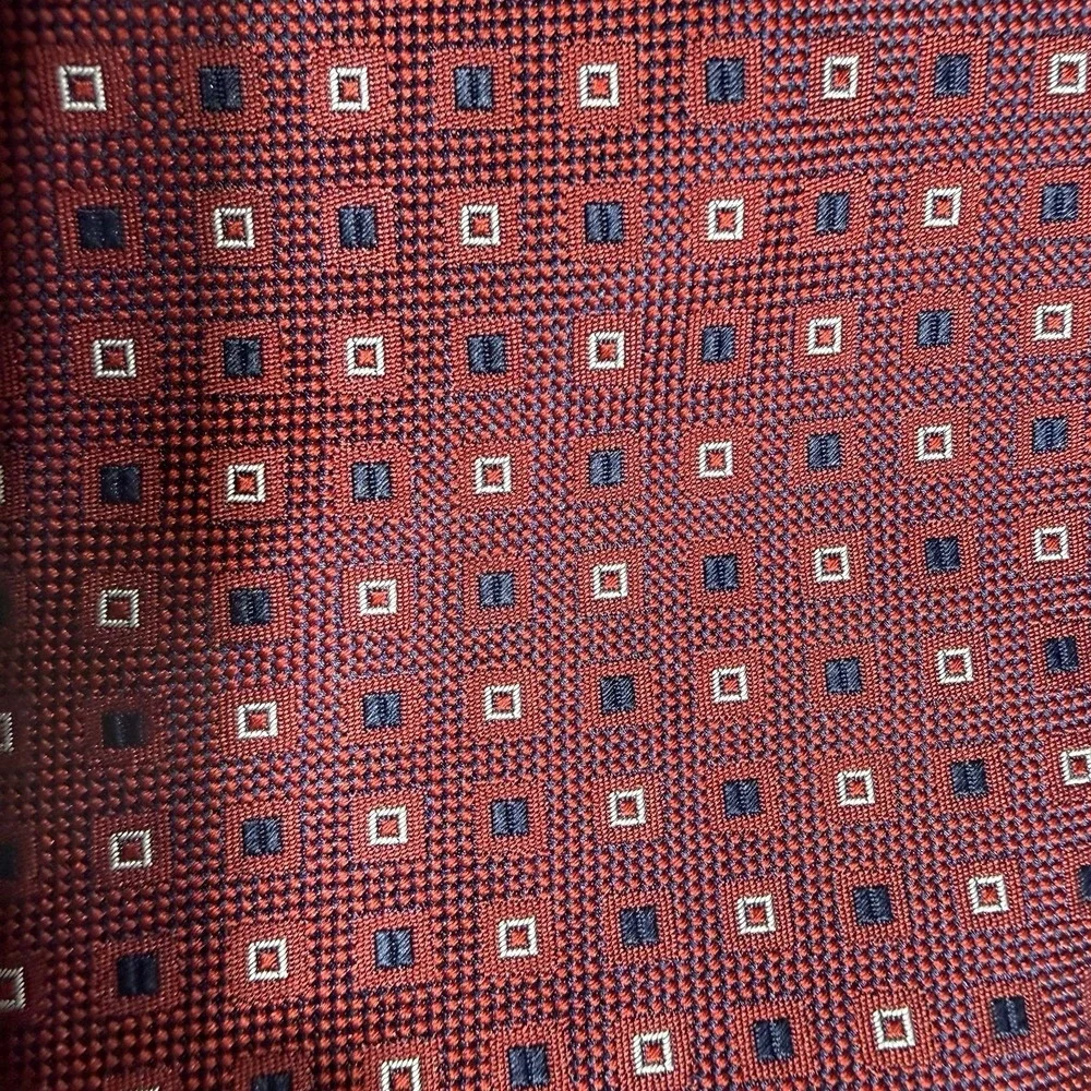 Bruno Piattelli Men's 100% Silk Tie Classic Length‎ Red W/blue& White Squares